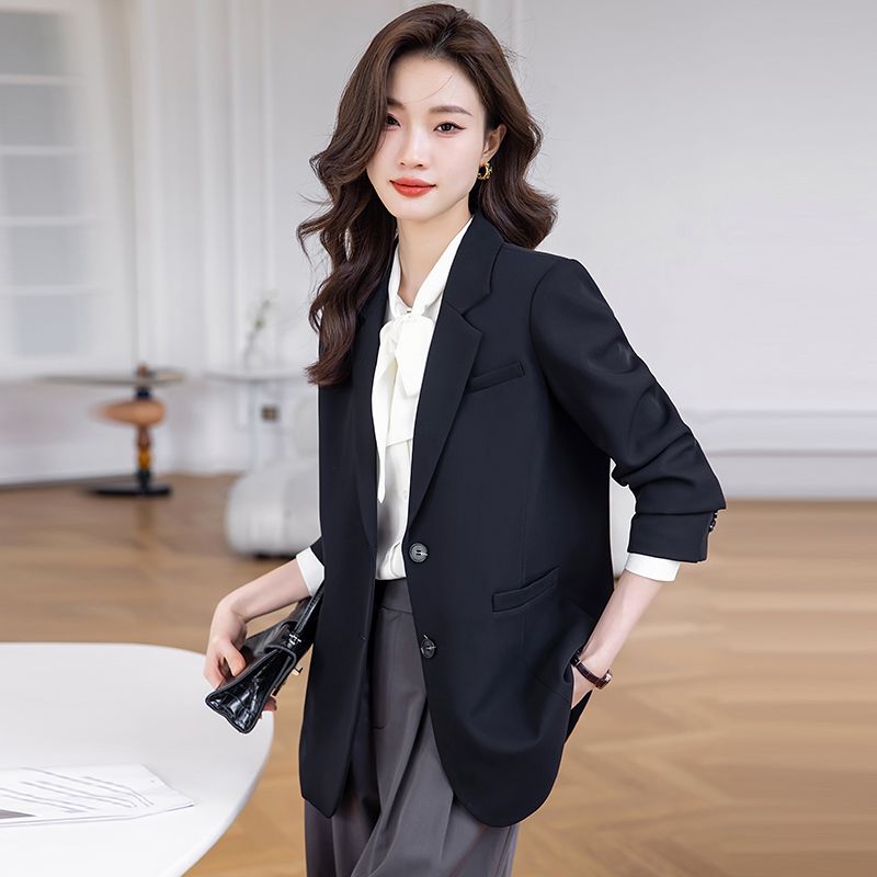 黑色西裝外套女秋冬2023新款小個子女士上衣高級感氣質休閒西服秋