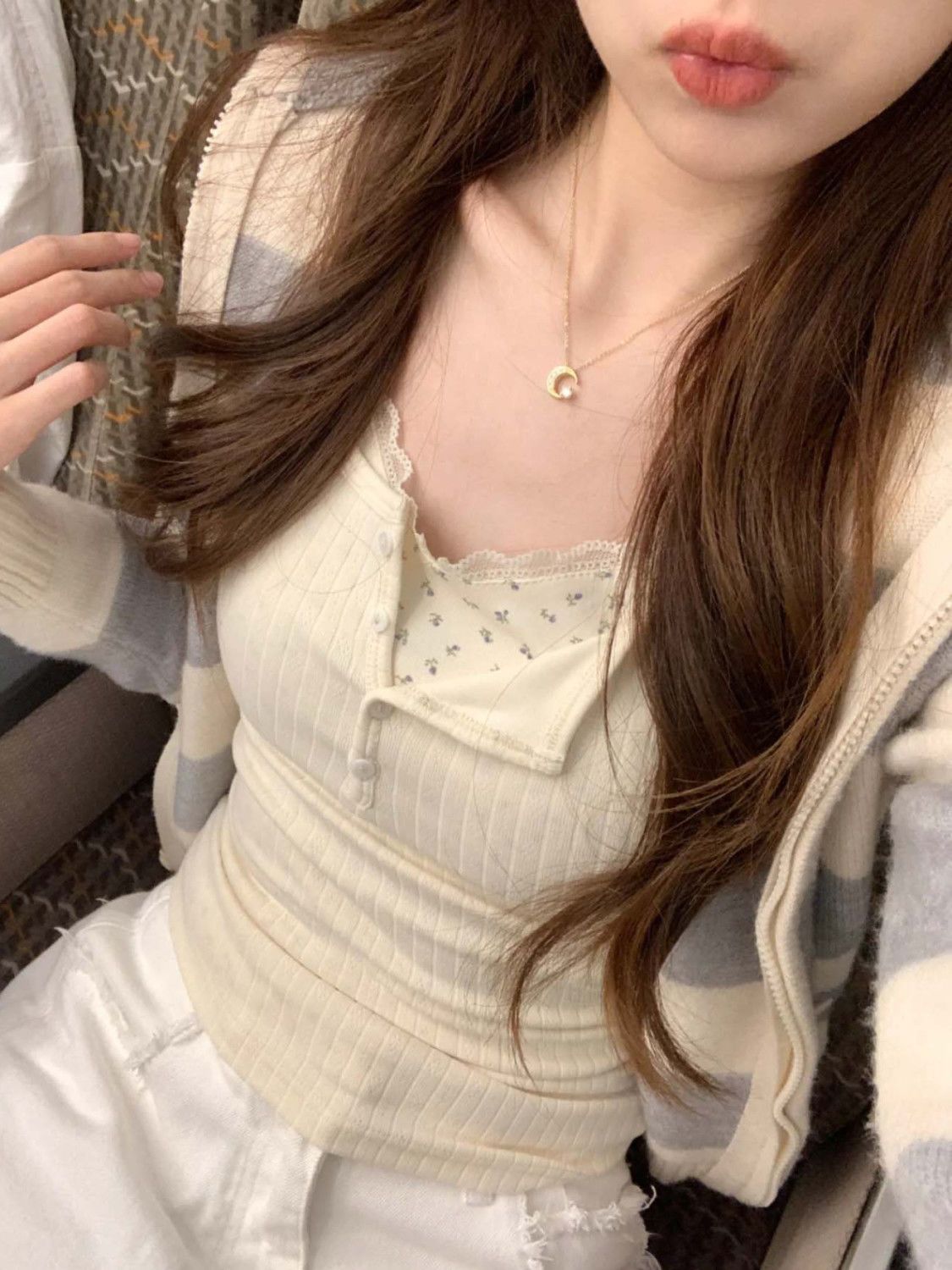 假兩件拼接碎花長袖開衫女秋冬甜美溫柔修身內搭上衣打底衫