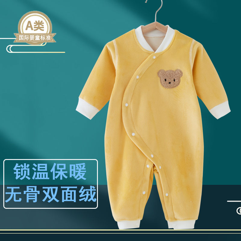Children's velvet jumpsuit, men's and women's winter baby rompers, spring and autumn newborn warm pajamas