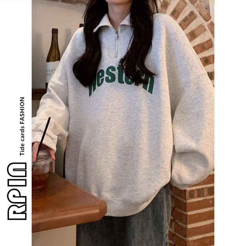 RPIN large size 300 pounds stand collar sweatshirt for women spring and autumn oversize high street jacket loose lazy style top