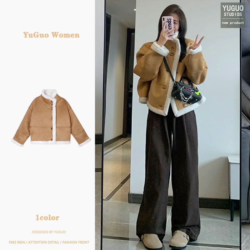 小香風雙面穿羊羔毛外套美式機車服復古高級感皮毛一體加厚女秋冬