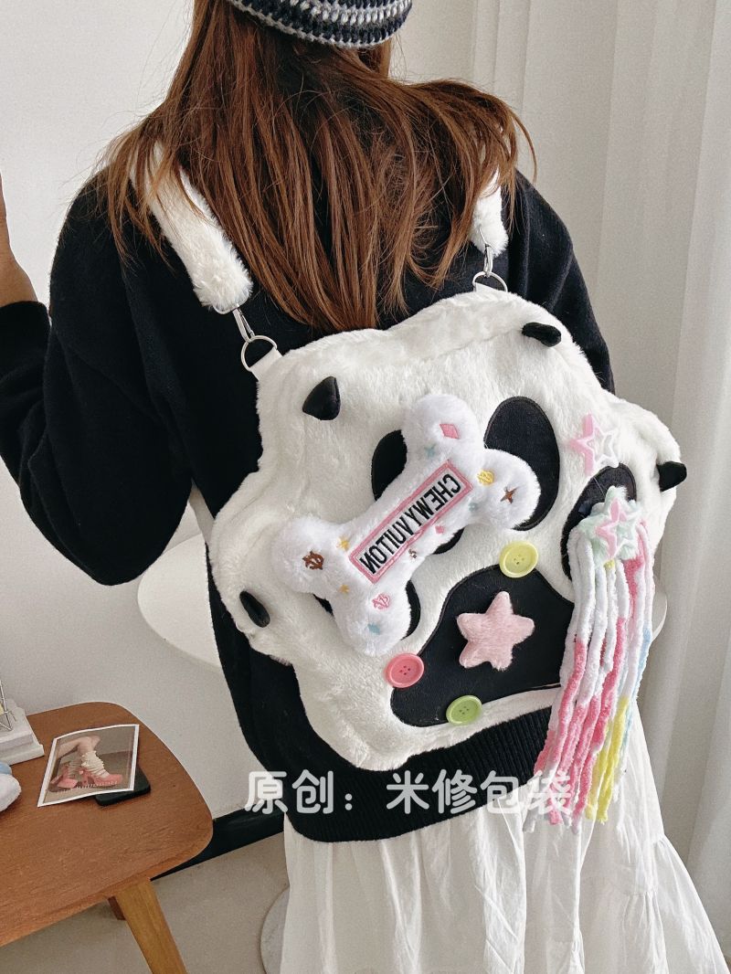 原創小眾雙肩包六邊形個性Y2K奶牛毛絨秋冬出街斜挎背包女貓書包