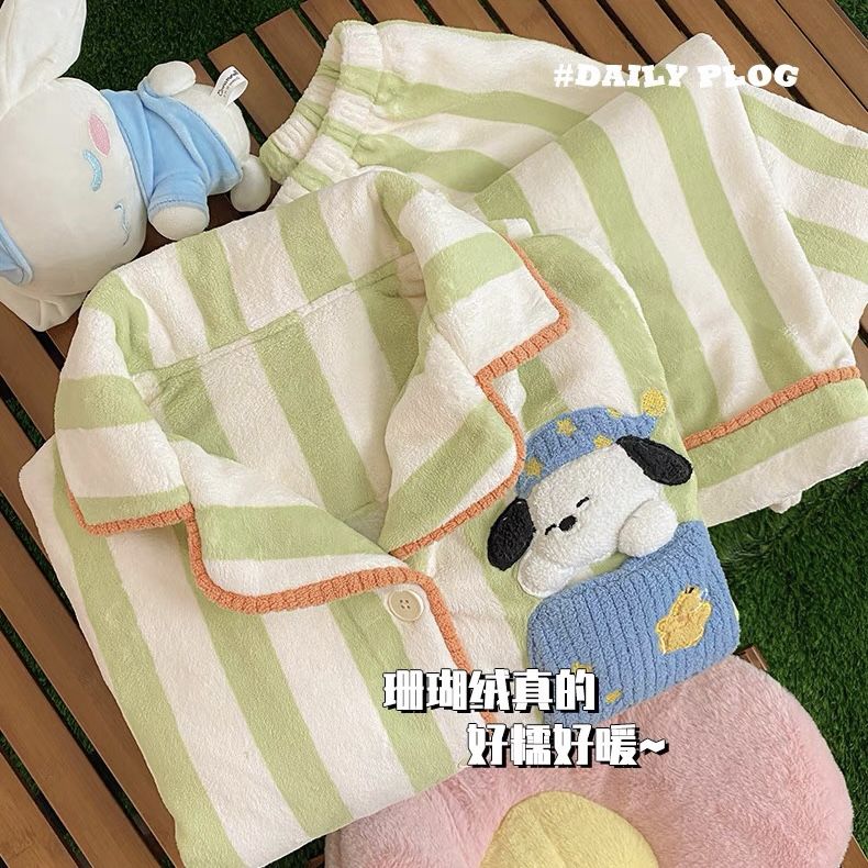 睡衣女秋冬季珊瑚絨加厚加絨2023新款可愛卡通冬天保暖家居服套裝
