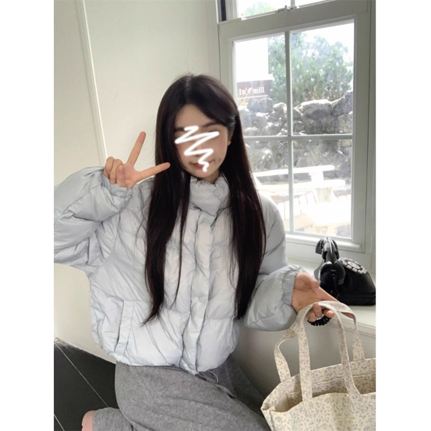 美式立領奶藍色加厚羽絨棉服女秋冬季2023新款今年流行超好看外套