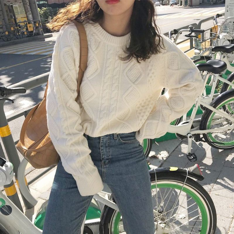 大碼胖mm針織衫女寬鬆慵懶外套春秋冬季上衣麻花保暖套頭毛衣外穿