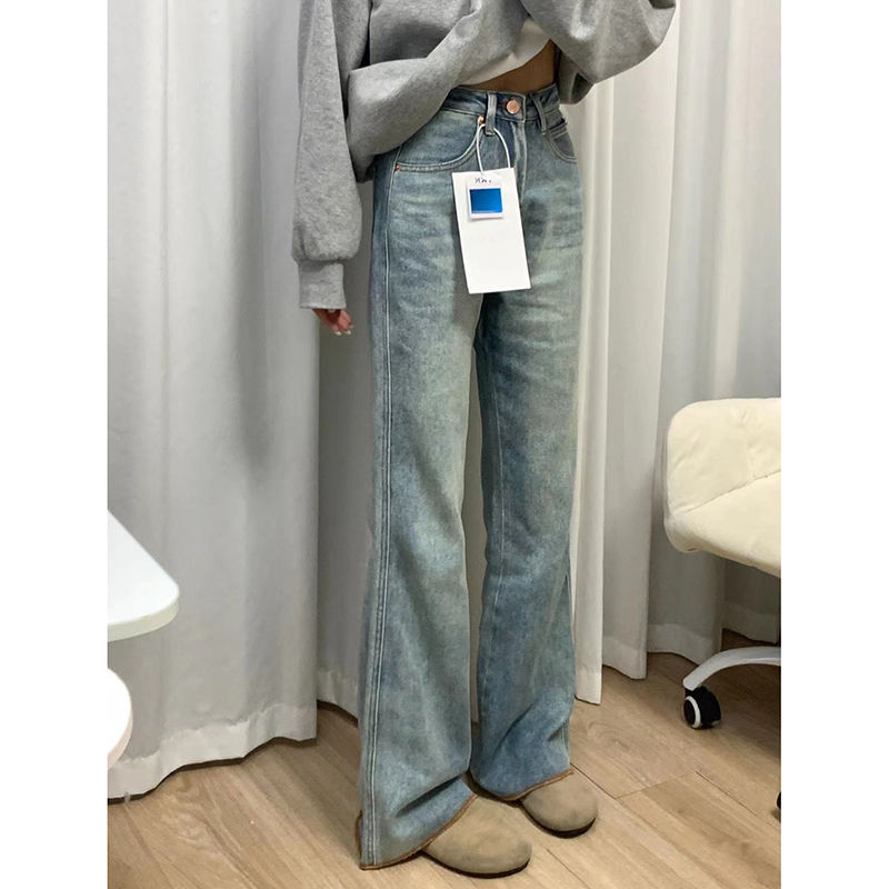 高個子美式復古微喇牛仔褲女秋冬ins新款顯瘦高腰闊腿拖地褲子潮