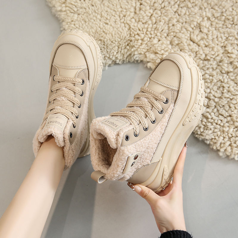  new winter ins trendy Korean version plus velvet casual high-top women's shoes lambswool warm thick-soled height-increasing shoes for women