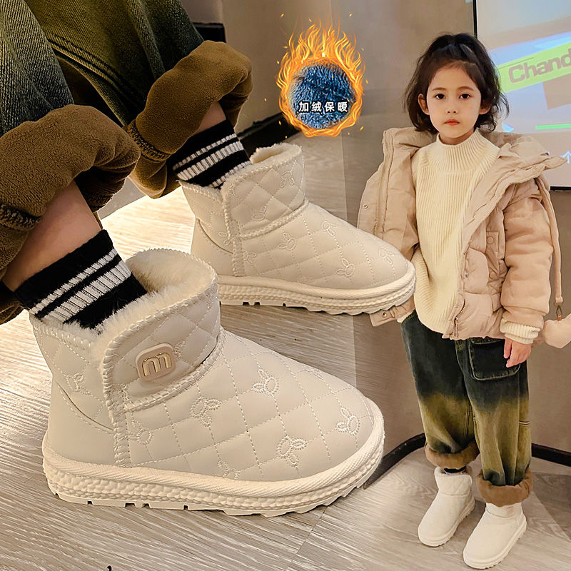 裘蓝朵女童雪地靴2023秋冬季新款爆款加绒加厚儿童短靴短筒棉鞋子