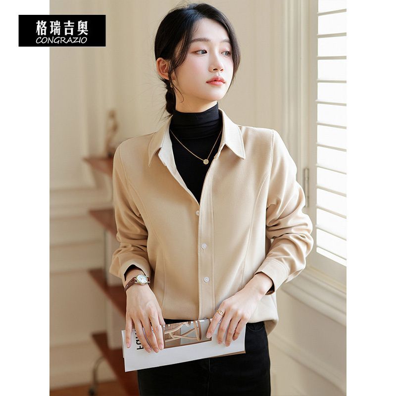CONGRAZIO/格瑞吉奧內搭襯衫女秋冬復古長袖韓系通勤疊穿上衣加厚
