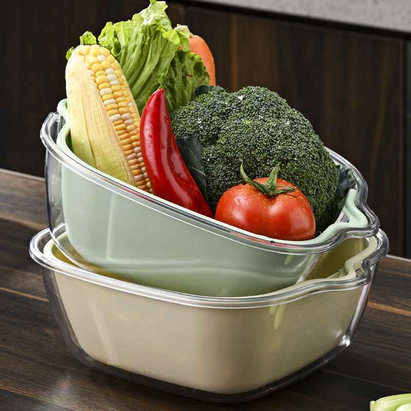 双层洗菜沥水篮家用多功能厨房蔬菜沥水洗菜盆客厅水果盘洗水果篮