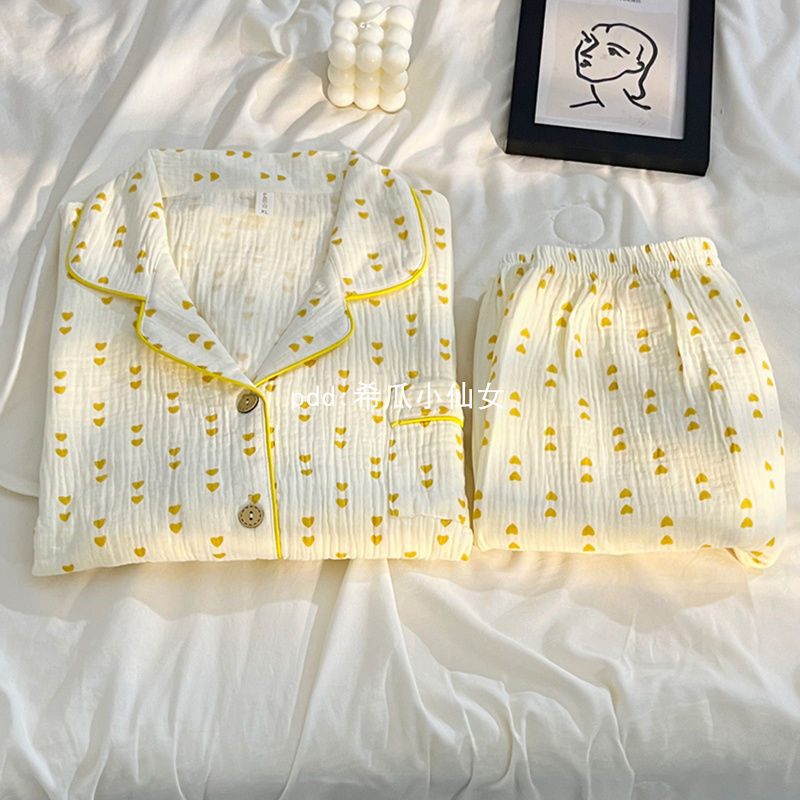 ins簡約愛心睡衣女春秋季2023新款長袖韓版學生慵懶風家居服套裝