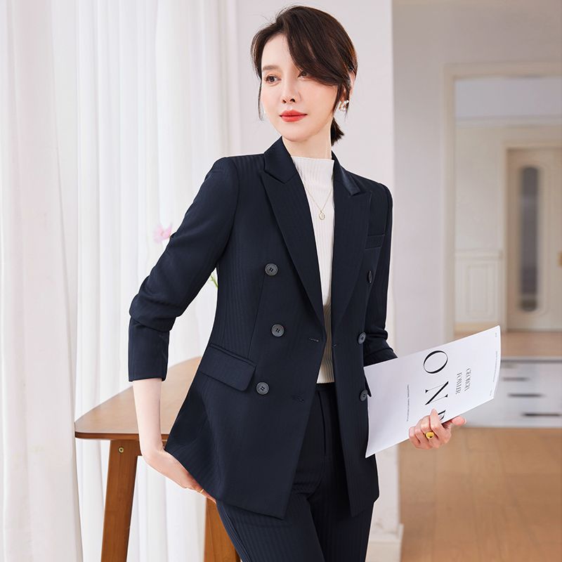 藏青西裝套裝女秋冬2023新款職業裝酒店經理工作服小個子西服外套