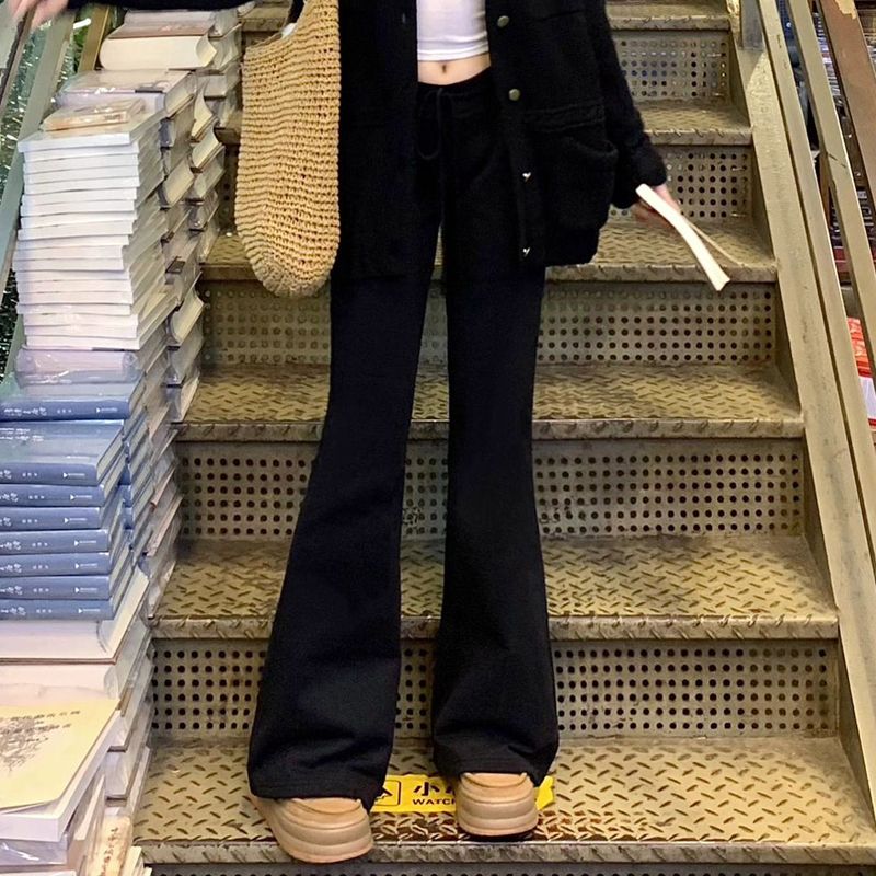 復古黑色微喇牛仔褲女秋冬季小個子高腰彈力修身顯瘦拖地馬蹄長褲
