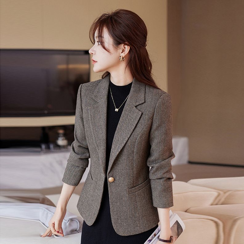 小個子短款西裝外套女2023新款秋冬韓版時尚女士休閒加厚西服上衣