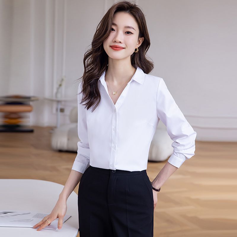 白襯衫女長袖職業裝2023新款春秋寬鬆工作服正裝高端氣質襯衣套裝