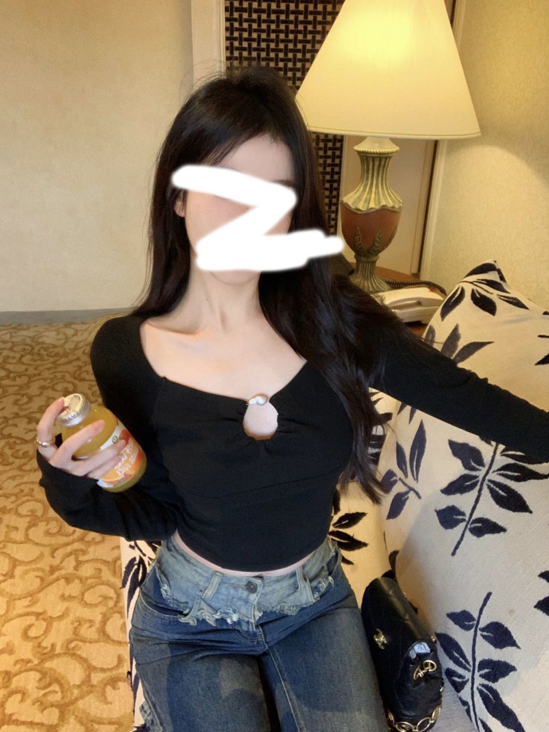 設計感鏤空方領長袖女秋冬小眾修身收腰短款內搭打底衫上衣