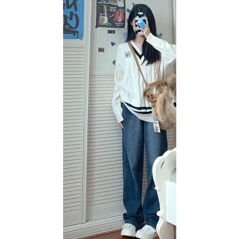 復古高街闊腿牛仔褲女秋季新款百搭顯瘦高腰寬鬆墜感直筒拖地長褲