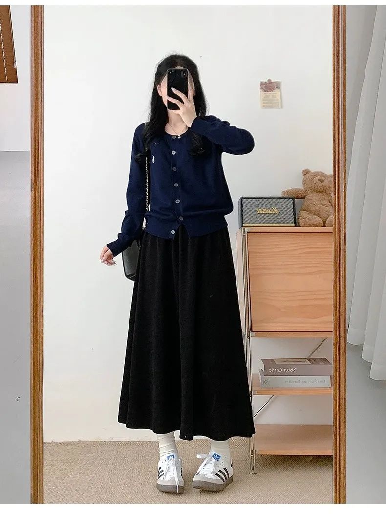 Yamamoto skirt women's autumn and winter 2023 new high-waisted a-line mid-length umbrella skirt slimming petite half-length skirt