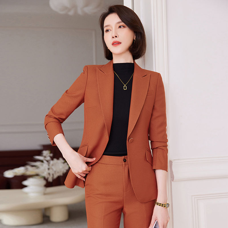 橙色西裝套裝女2023新款春秋高端酒店經理工作服職業西服外套冬季