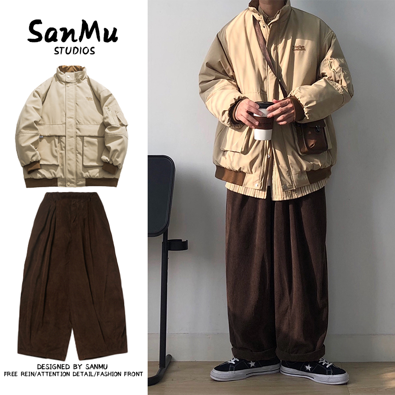 两件装/单件日系cityboy工装棉服男加厚立领夹克棉衣外套冬季套装