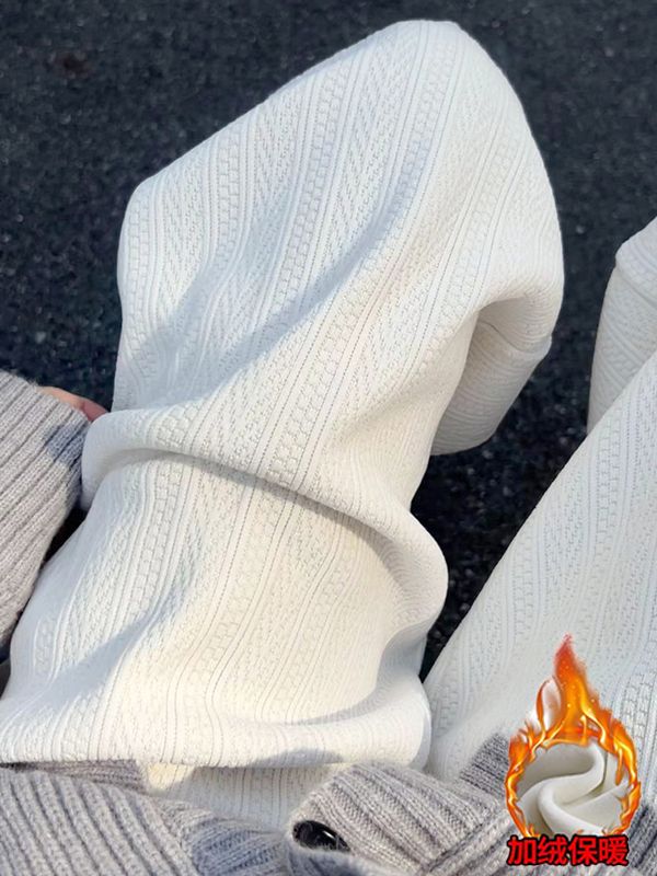 雪尼爾闊腿褲女秋冬季高腰寬鬆直筒休閒麥穗針織加絨小個子拖地褲