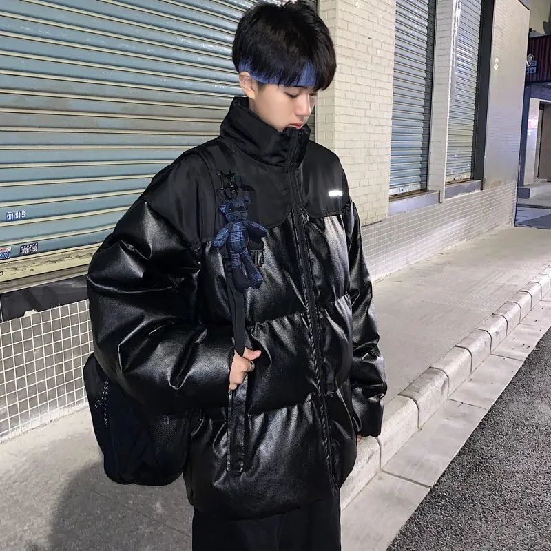 棉衣男士冬季加厚冬裝外套美式潮牌pu皮棉襖帥氣男生寬鬆立領棉服