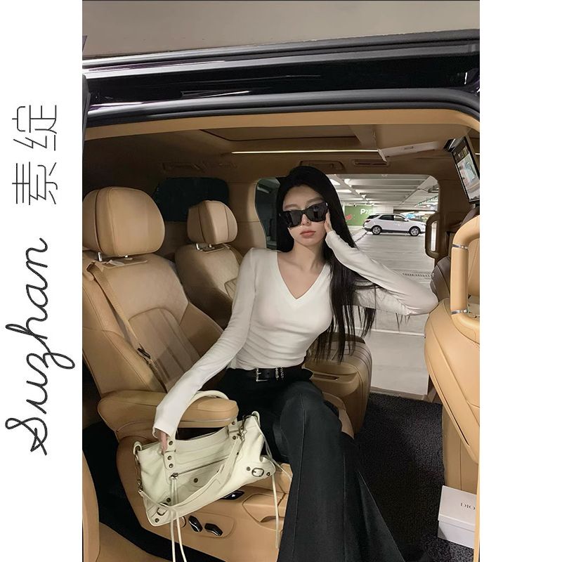 美式保暖德絨長袖t恤女秋冬修身純欲辣妹顯瘦內搭洋氣時髦上衣ins
