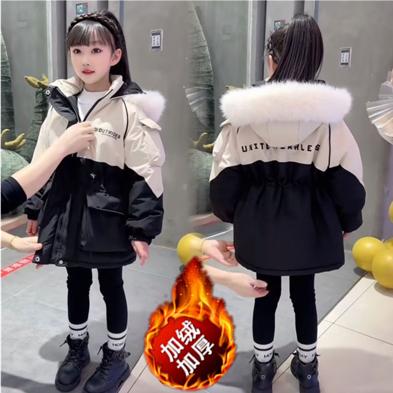 女大童派克服冬季2023新款兒童冬裝棉服洋氣潮女大童加絨加厚外套