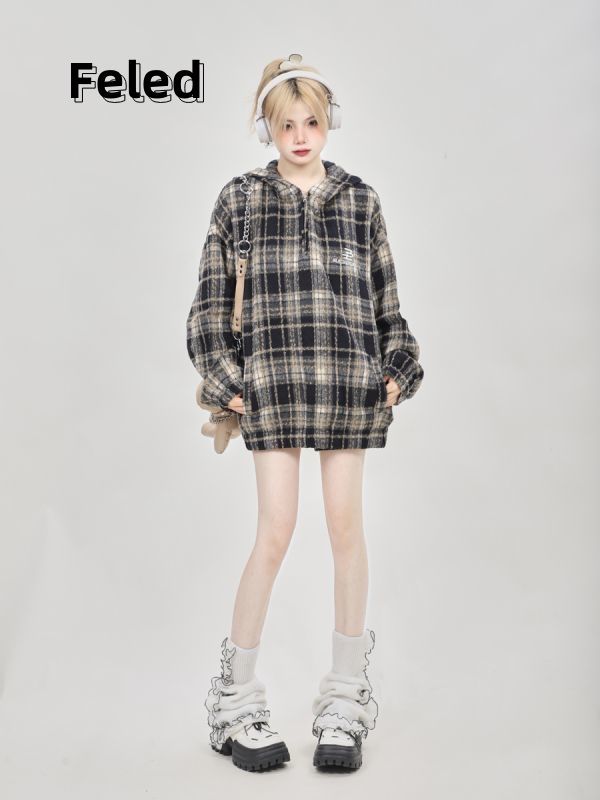 Feila Denton retro plaid splicing niche design jacket for men and women loose slimming Hong Kong style trendy top
