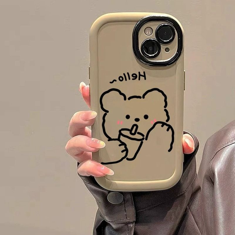 hello奶茶小熊适用于iPhone15PROMAX手机壳新款15苹果14/13小众11