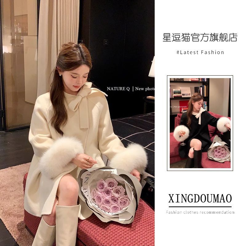 Wool coat for women  autumn and winter new double-sided woolen small man artificial fox fur loose quilted coat