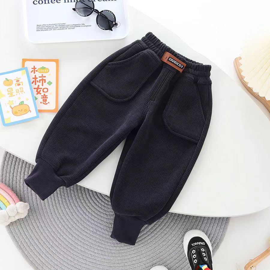 Boys' fleece pants autumn and winter  new male and female baby one-piece fleece pants corduroy children's trousers and sweatpants