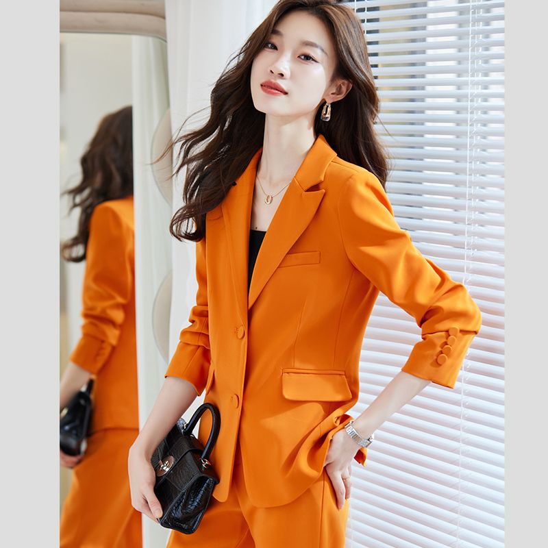 橙色西裝外套女2023新款高端職業裝氣質女神范時尚炸街小西服套裝