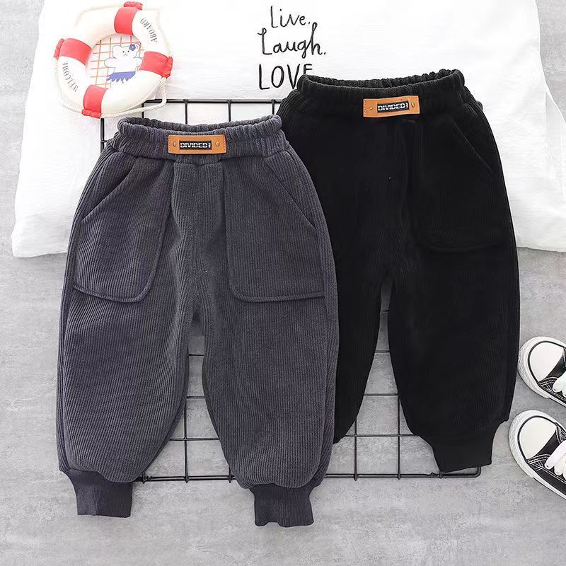 Boys' fleece pants autumn and winter  new male and female baby one-piece fleece pants corduroy children's trousers and sweatpants