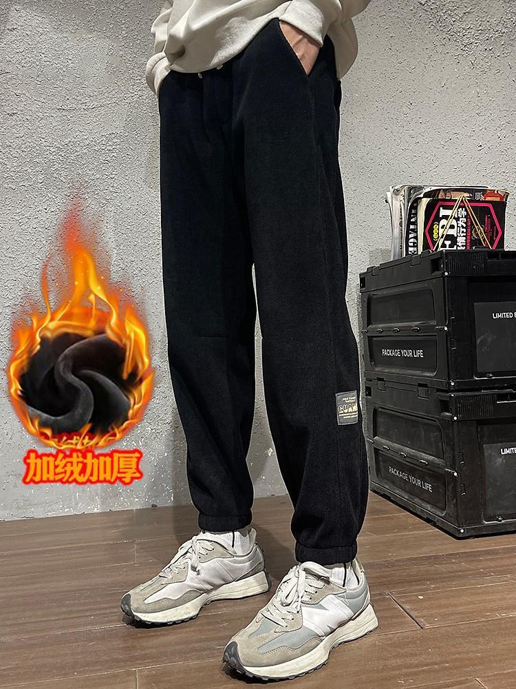 Corduroy pants men's autumn and winter loose large size plus velvet thickened winter warm heavy casual sports pants