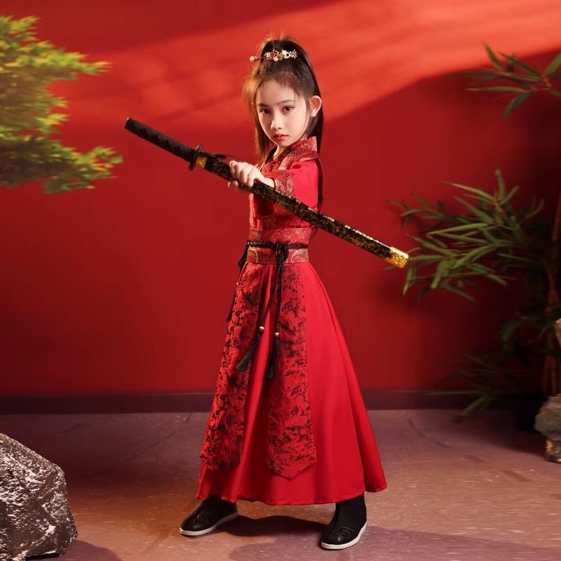 漢服花木蘭國學冬季兒童加絨古裝2023女童新款唐裝中國風服裝女孩