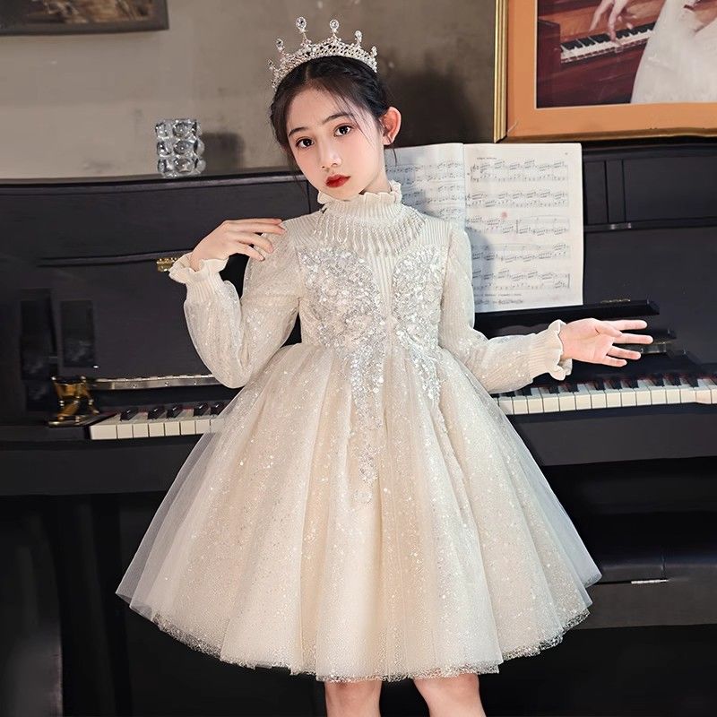 女童花童礼服冬季公主裙儿童生日高端主持人婚礼小女孩钢琴演出服