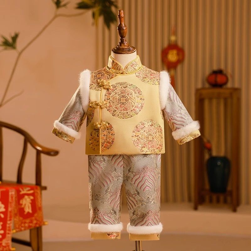 男童周歲禮服冬季過年中式拜年服寶寶一歲抓周唐裝中國風冬款加棉