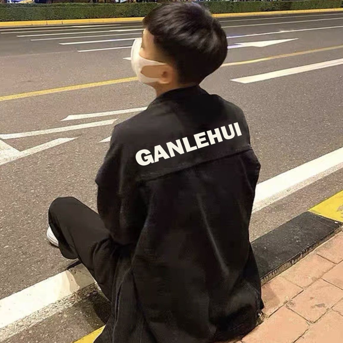 2023春秋網紅同款字母印花黑色牛仔外套男韓版寬鬆百搭夾克上衣服