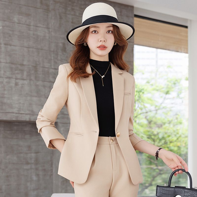杏色西裝外套女秋冬2023新款高端職業正裝氣質工作服休閒西服套裝
