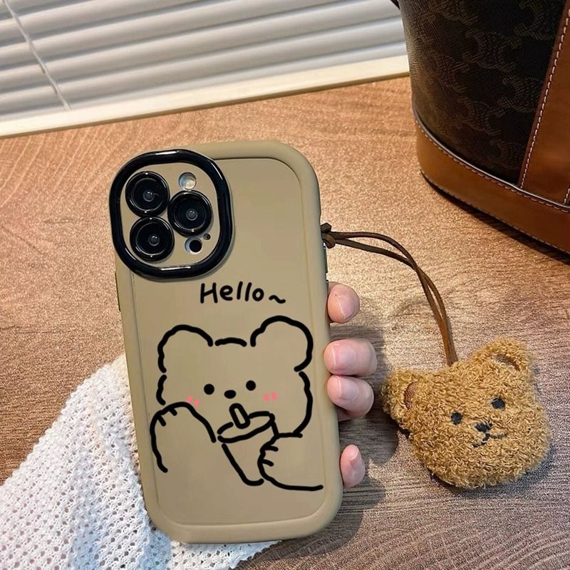 hello奶茶小熊适用于iPhone15PROMAX手机壳新款15苹果14/13小众11