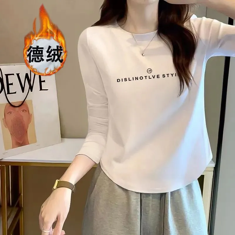 德絨圓領修身正肩純棉長袖t恤女內搭打底衫顯瘦百搭不規則短上衣i
