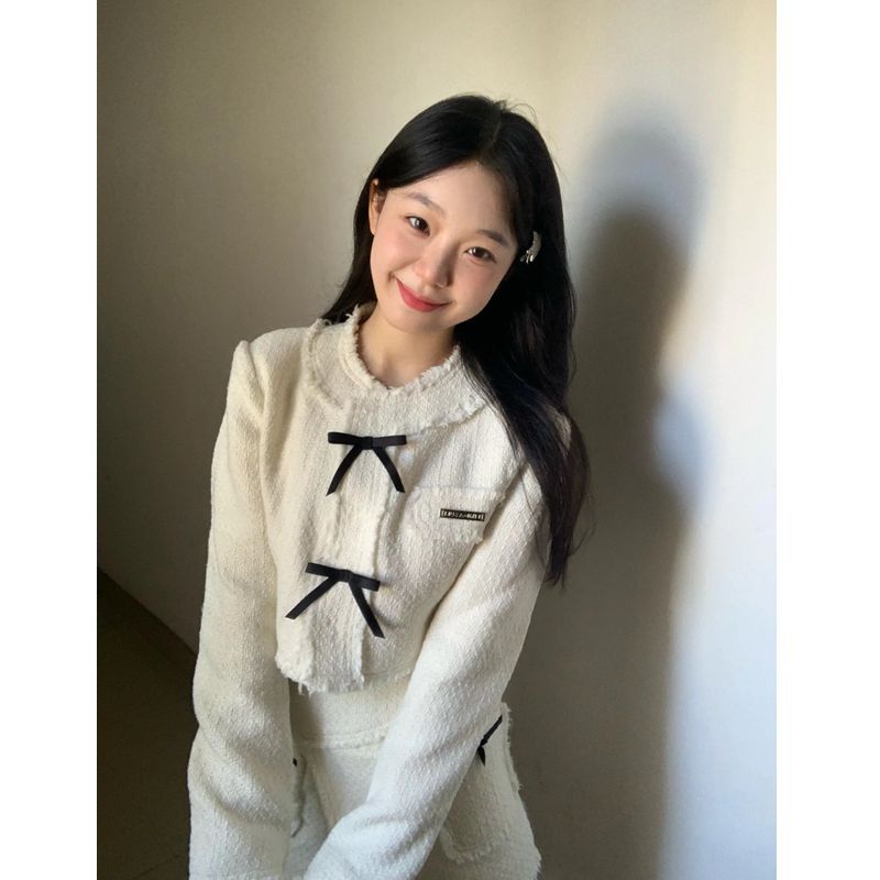 套裝女2023秋冬季新款千金感小香風設計感短款夾克外套高腰半身裙