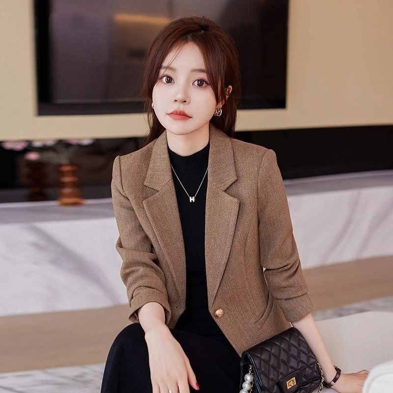 Small blazer women's autumn and winter new high-end casual temperament professional wear winter thickened women's suit