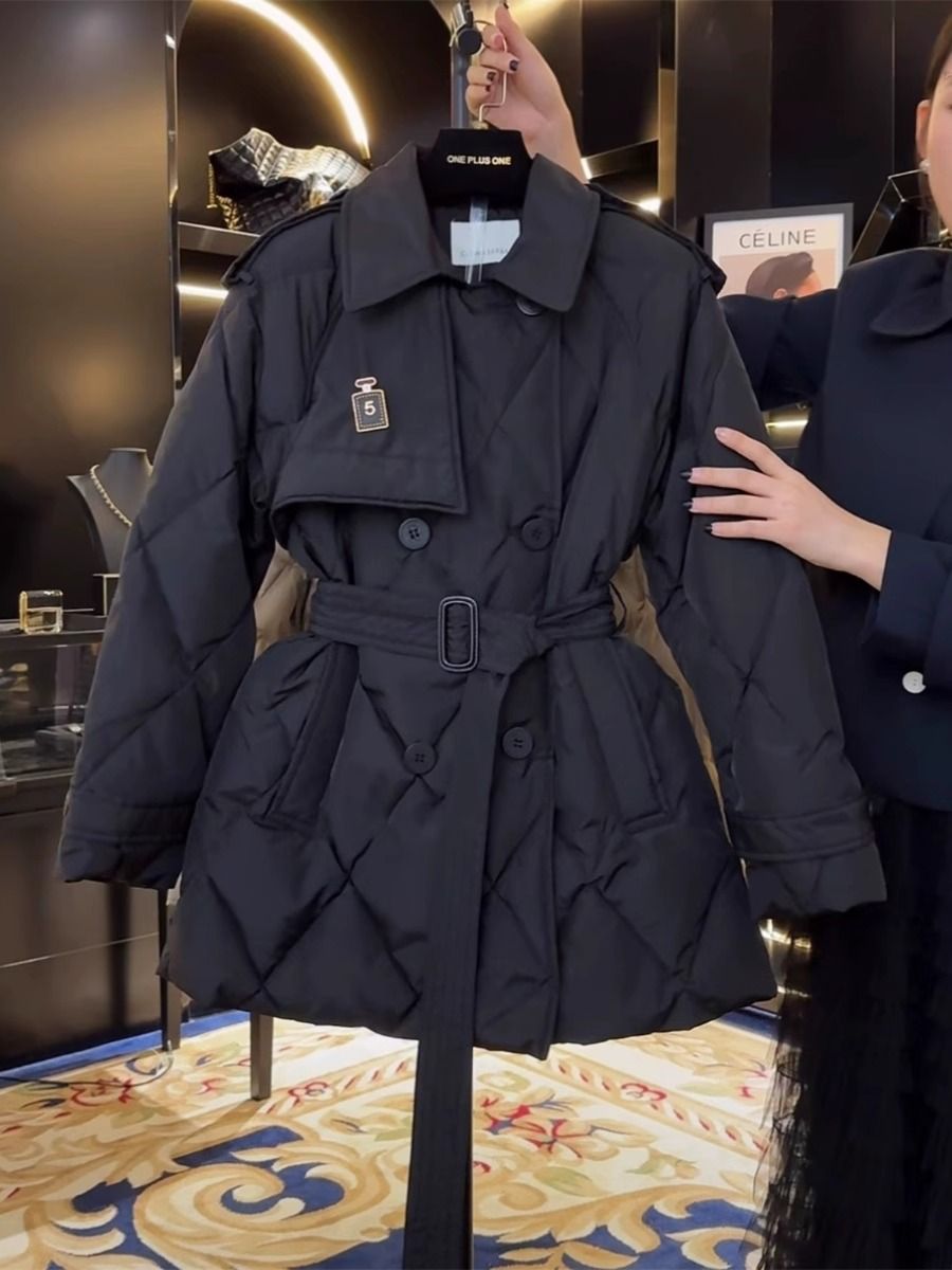 Korean style design, loose and light, rhombus style small fragrant cotton coat for women, autumn and winter temperament, waist-slimming and age-reducing cotton coat jacket