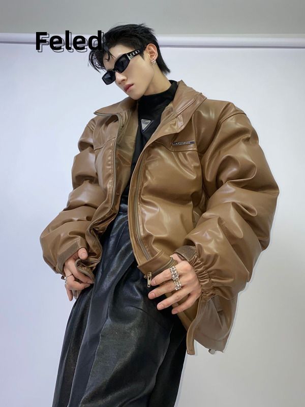 飛拉丹頓秋冬新款小眾設計感加厚保暖PU皮棉服外套男女高級感棉衣