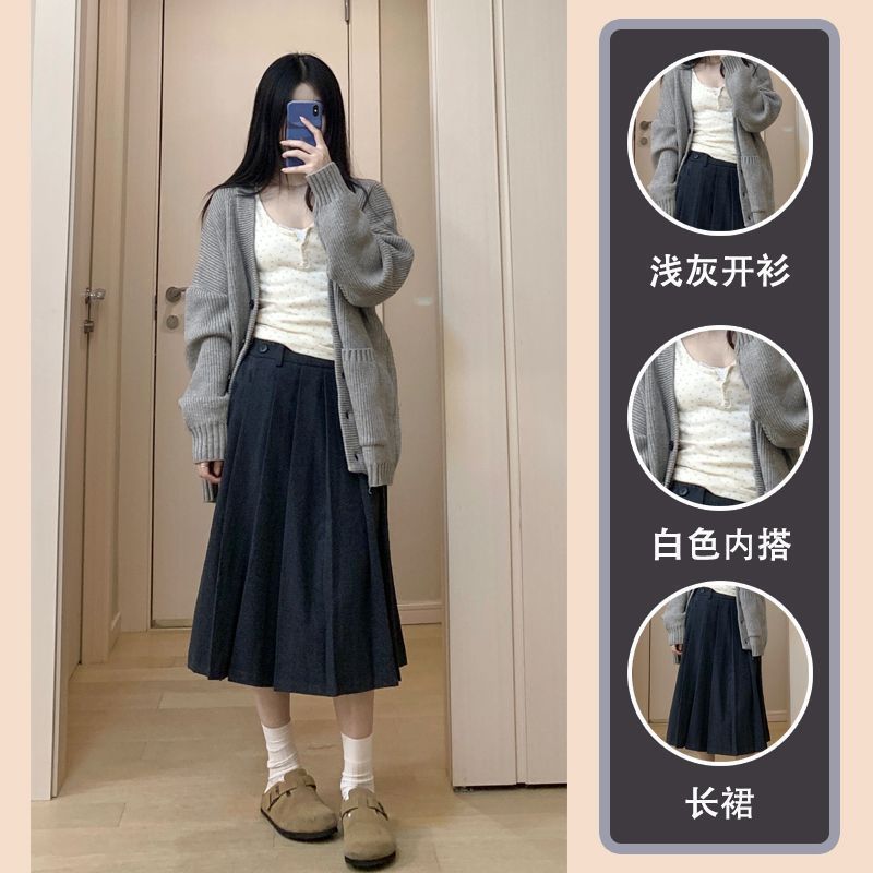 Gray sweater jacket autumn and winter new loose spring and autumn college Japanese lazy sweet retro knitted cardigan