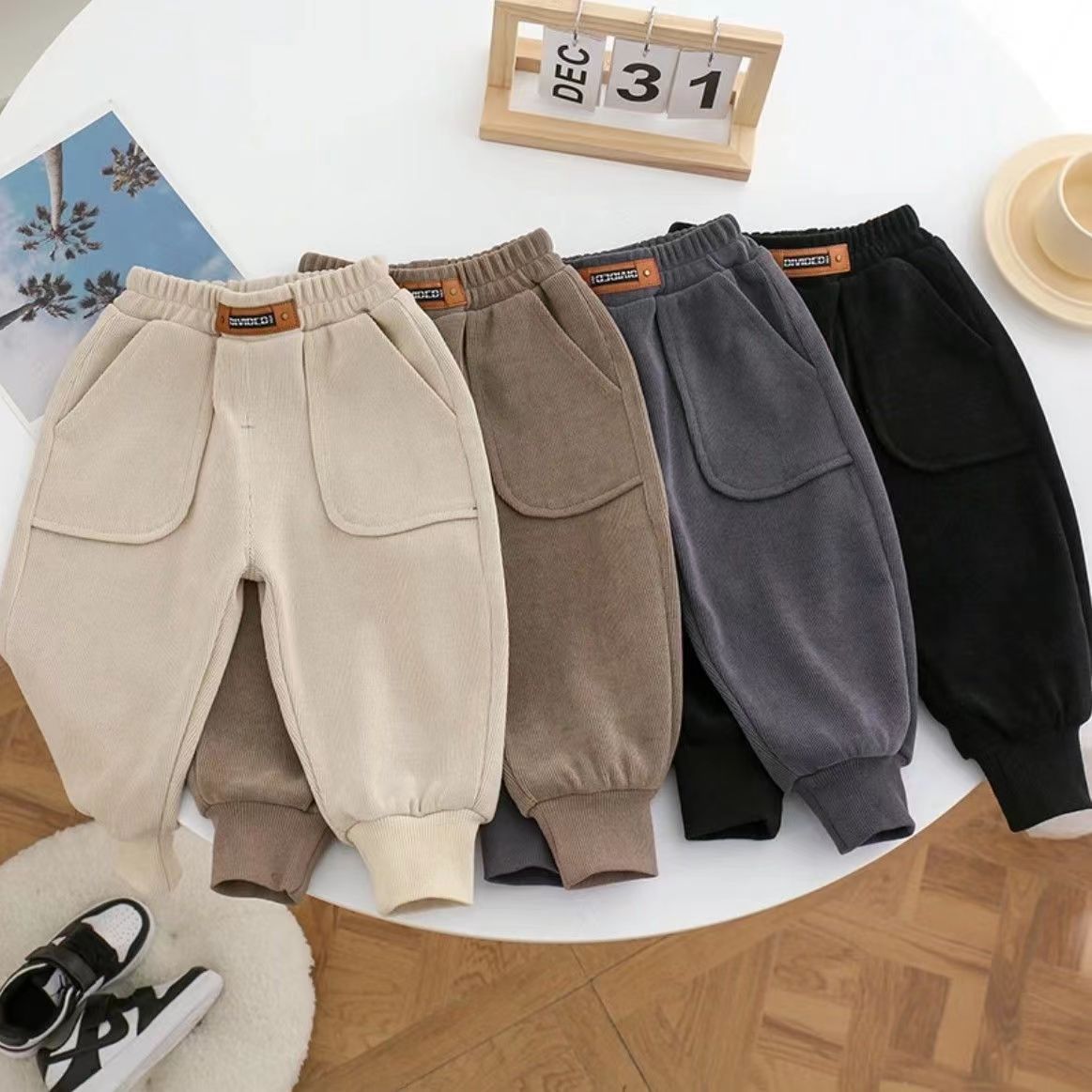 Boys' fleece pants autumn and winter  new male and female baby one-piece fleece pants corduroy children's trousers and sweatpants