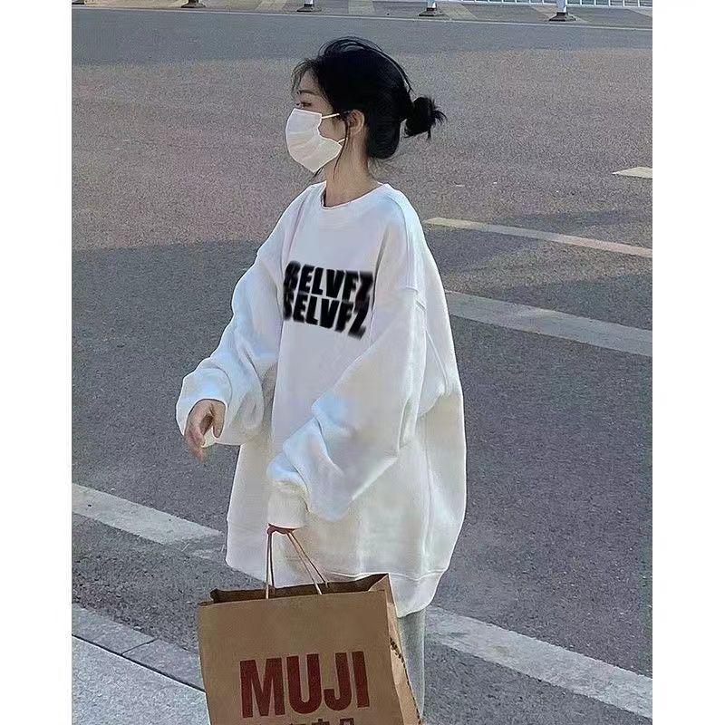2023秋冬新款白色薄款字母衛衣男女加絨學生慵懶風寬鬆上衣ins潮