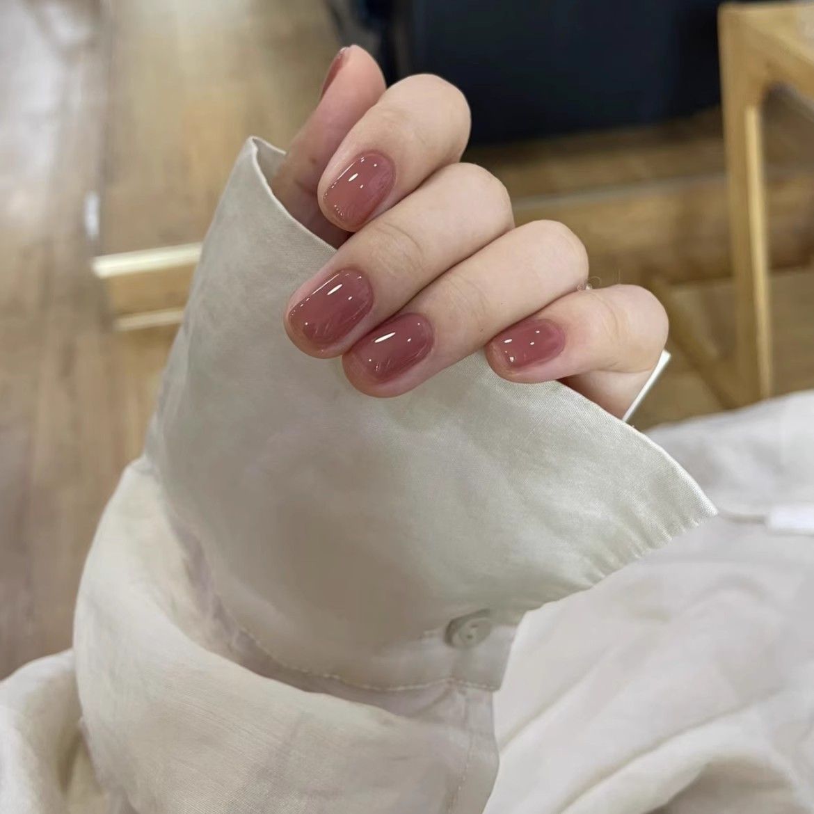 【梅子茶】10片手工定製梅子茶色穿戴甲純色顯白光療美甲貼片成品